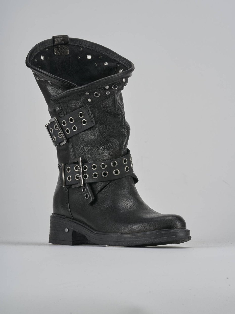 Stivaletti tacco 3cm pelle nero