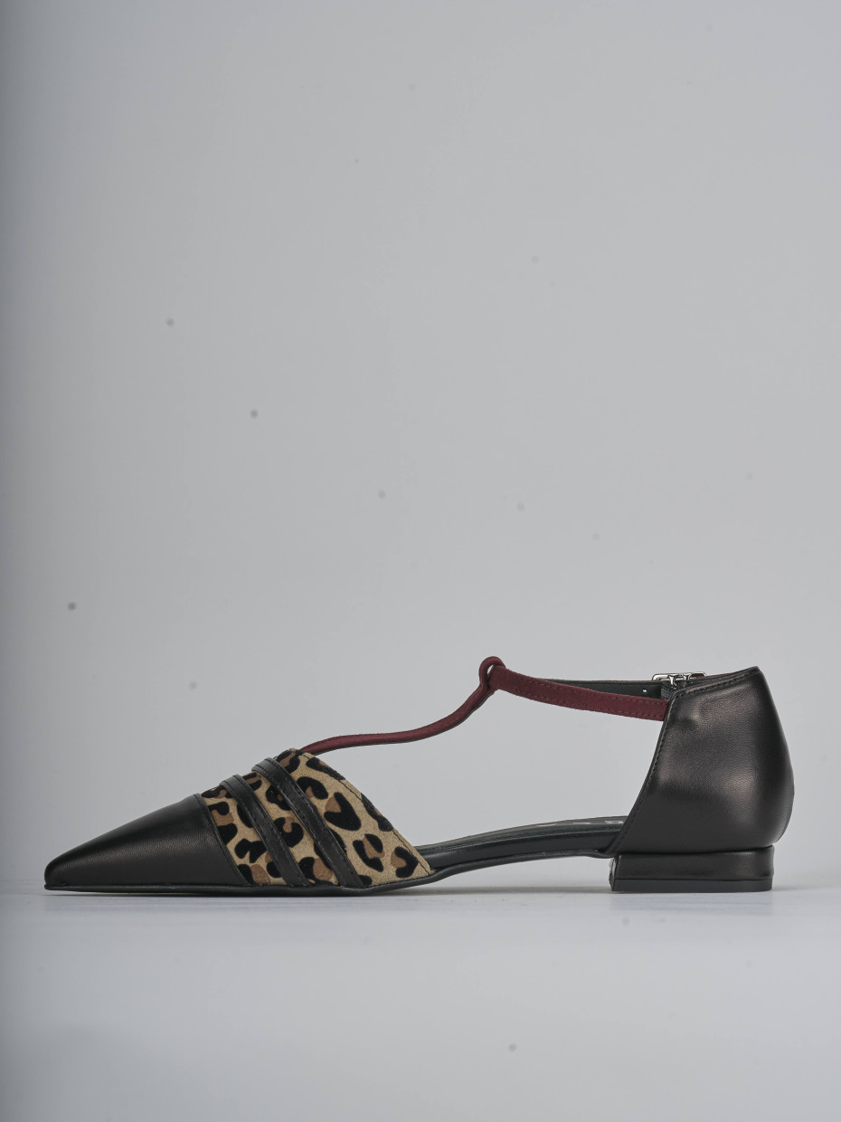 Ballerina tacco 1 cm nero pelle