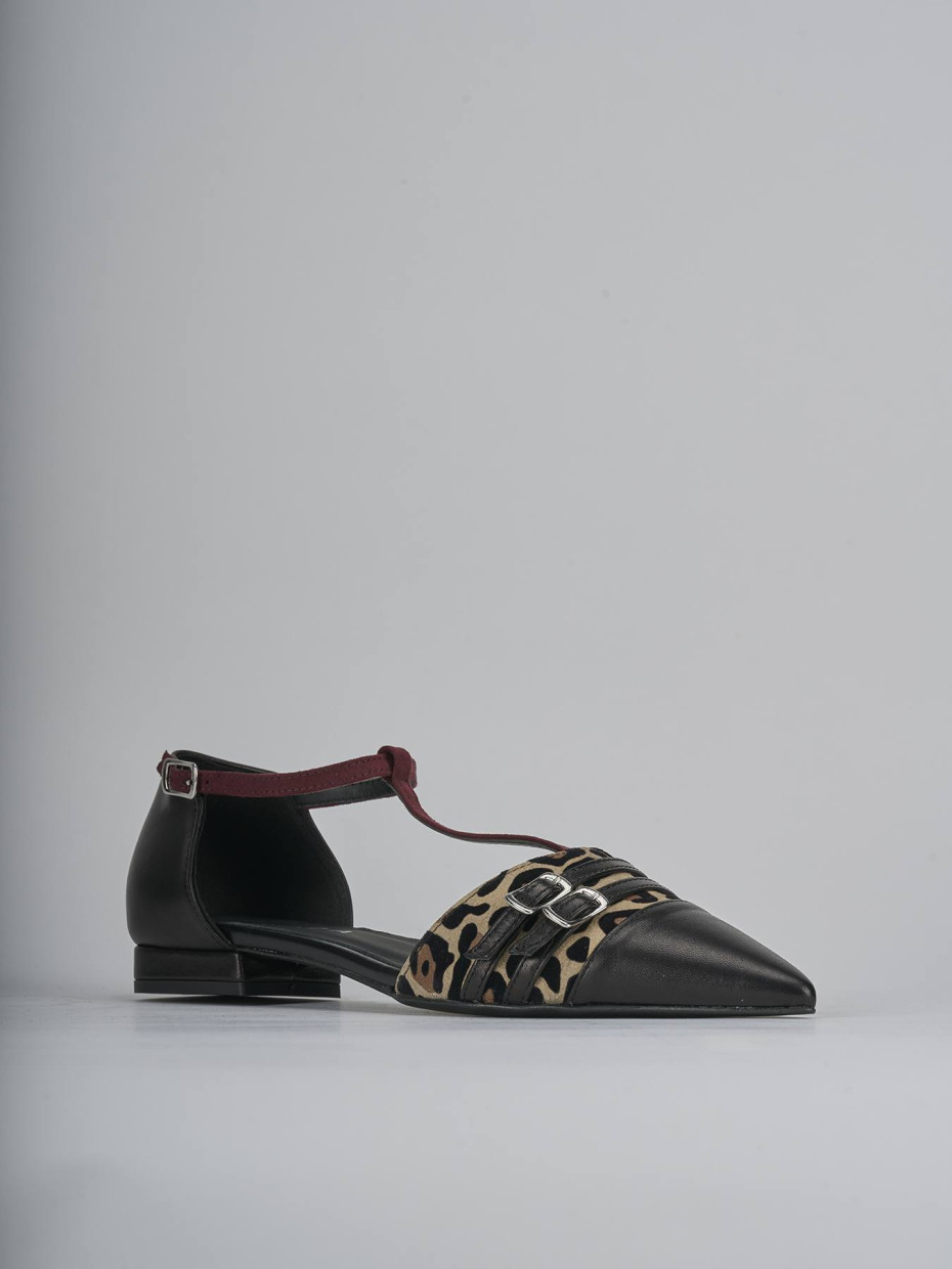 Ballerina tacco 1 cm nero pelle