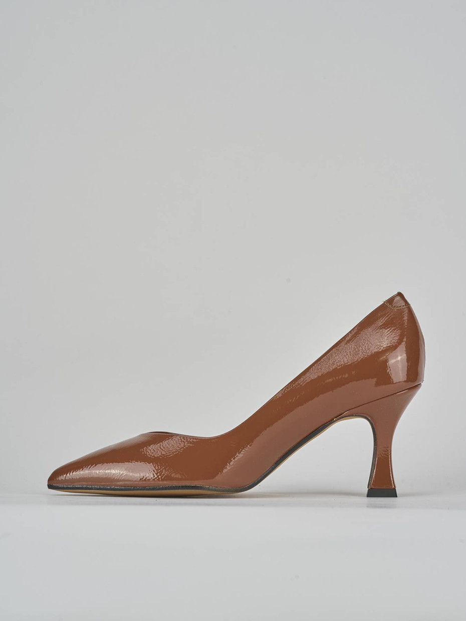 Décolleté e slingback tacco 7cm vernice marrone