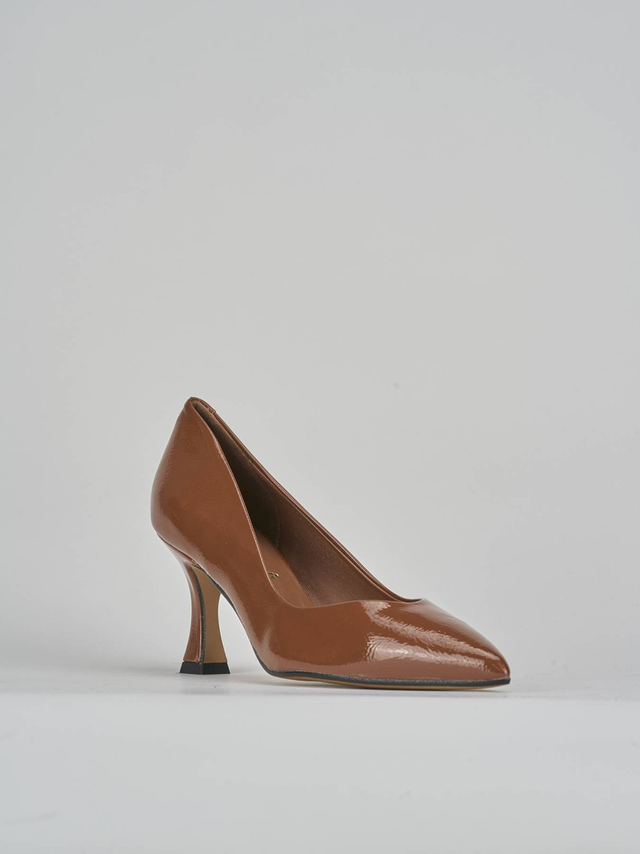Décolleté e slingback tacco 7cm vernice marrone