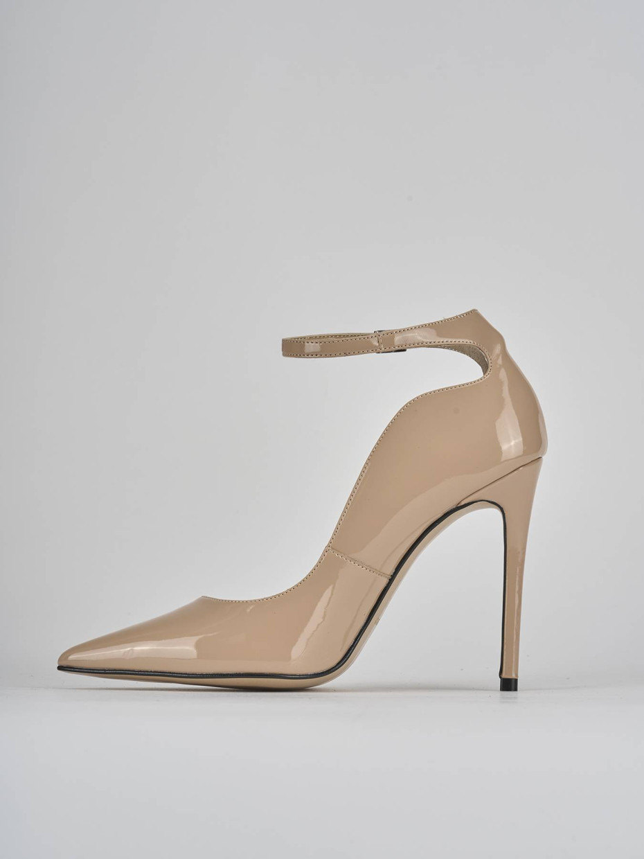 Décolleté e slingback tacco 11cm vernice marrone