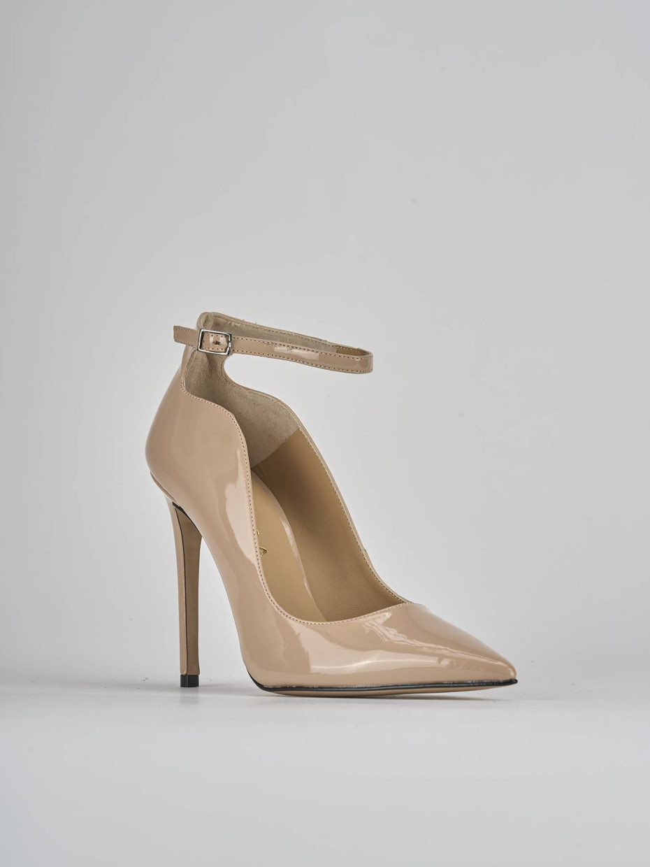 Décolleté e slingback tacco 11cm vernice marrone