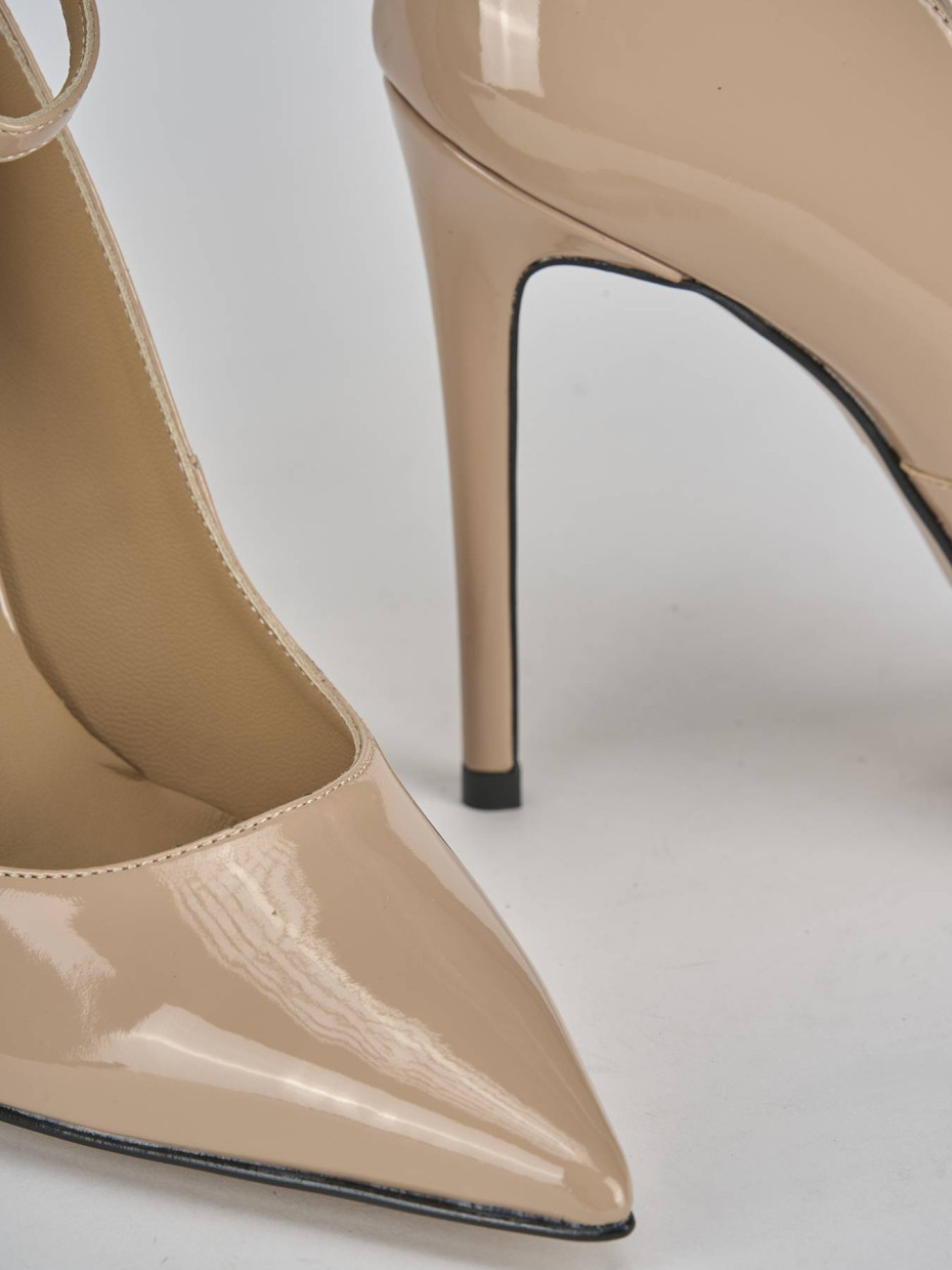 Décolleté e slingback tacco 11cm vernice marrone