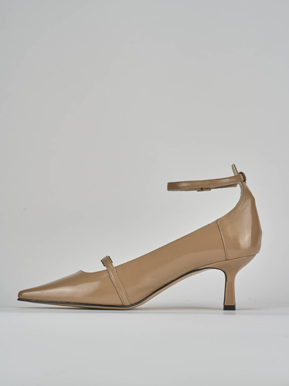 Décolleté e slingback tacco 5cm vernice marrone