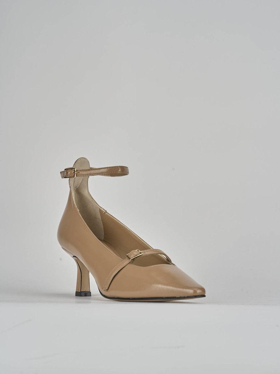Décolleté e slingback tacco 5cm vernice marrone