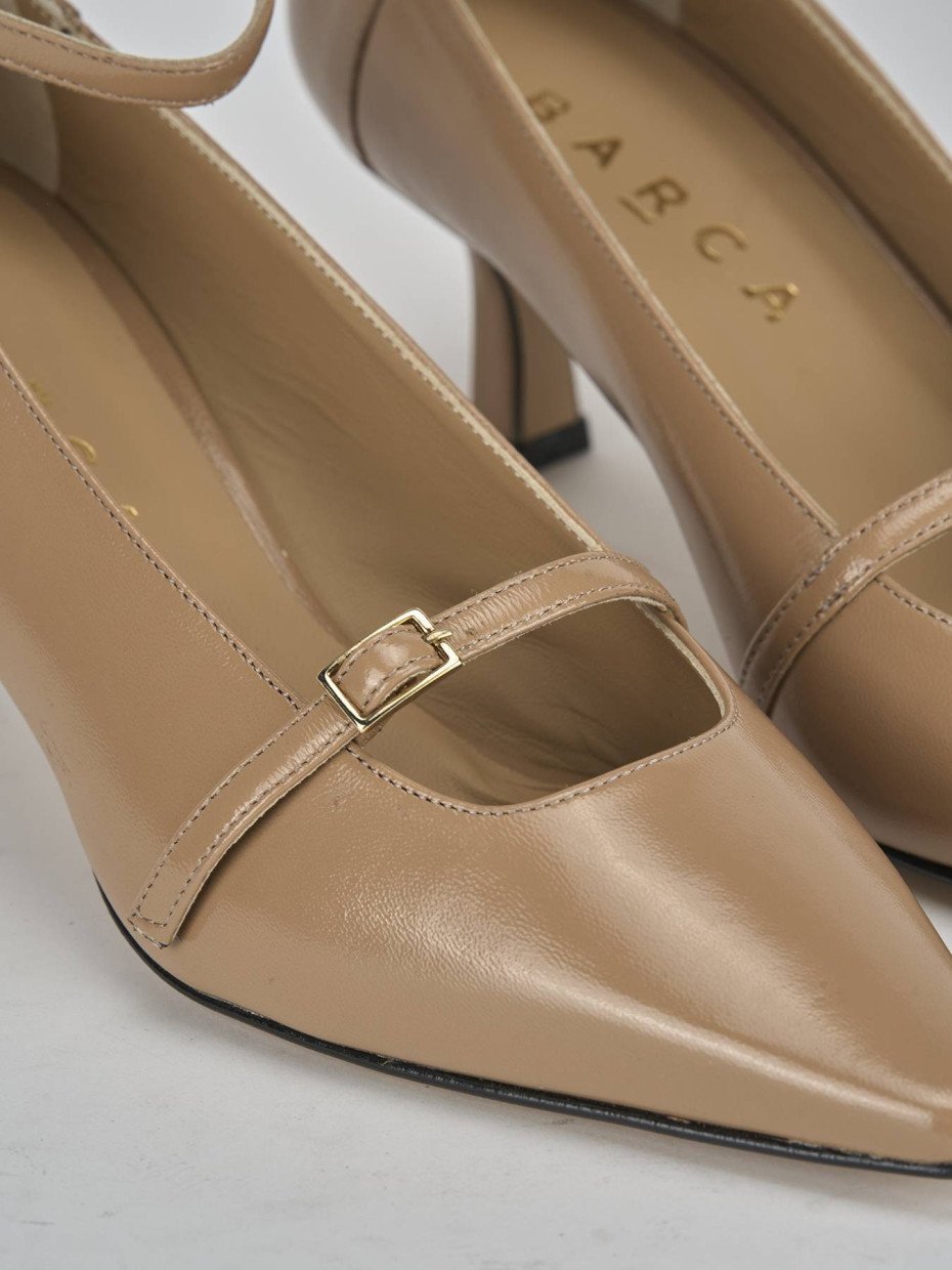 Décolleté e slingback tacco 5cm vernice marrone