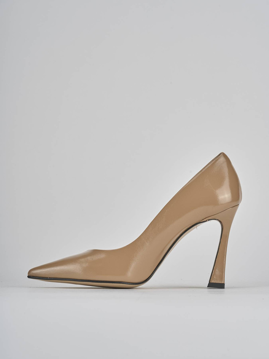 Décolleté e slingback tacco 10cm vernice marrone