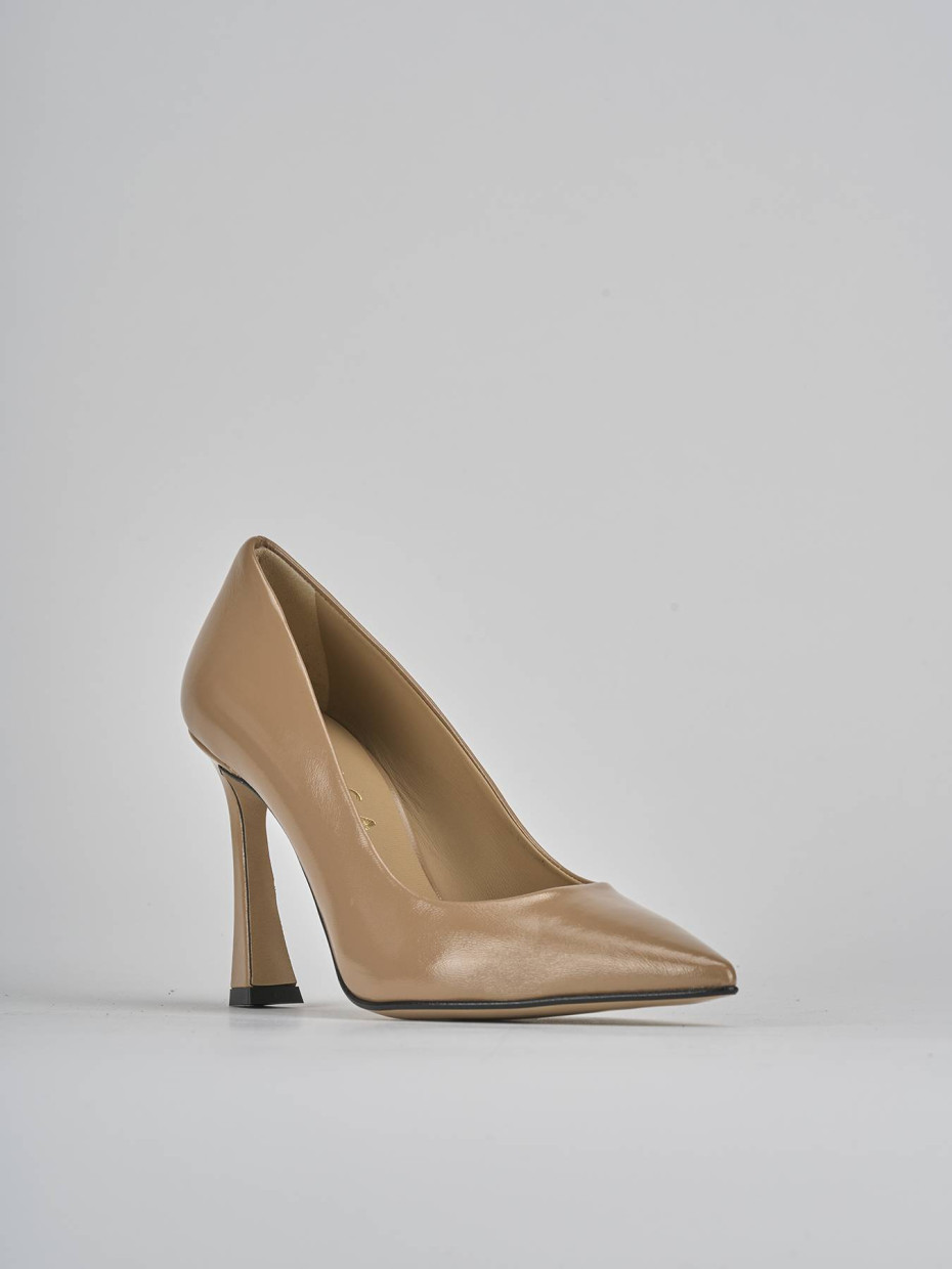 Décolleté e slingback tacco 10cm vernice marrone