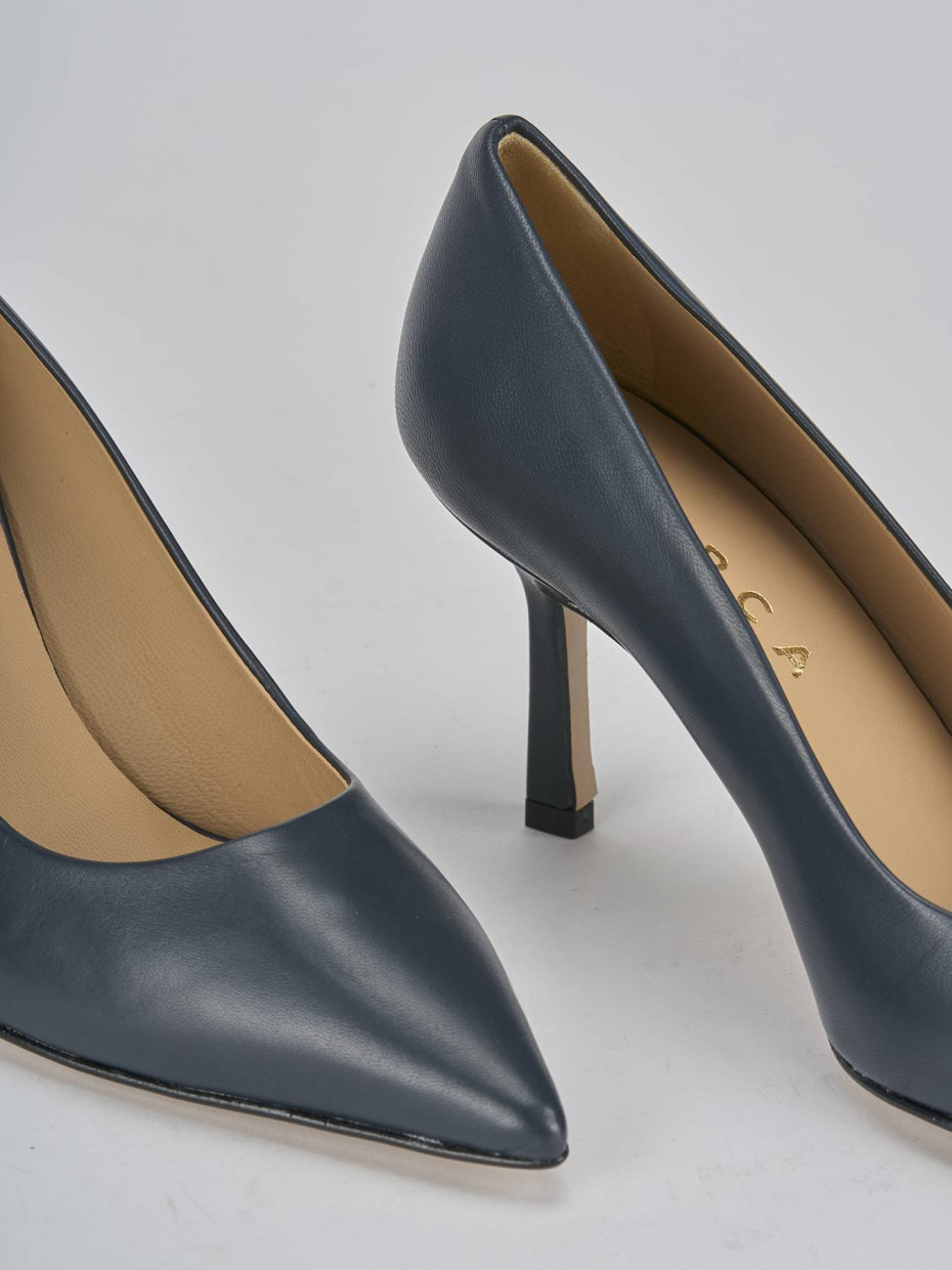 Décolleté e slingback tacco 7cm pelle blu