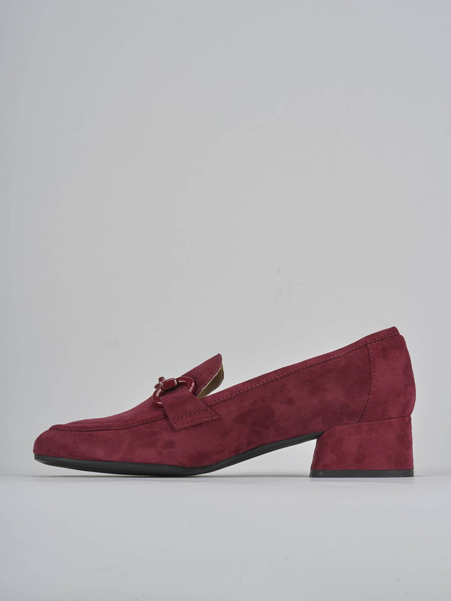 Mocassini tacco 5cm camoscio bordo'