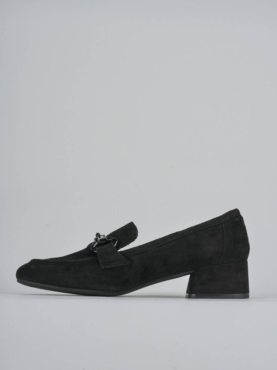 Mocassini tacco 5cm camoscio nero