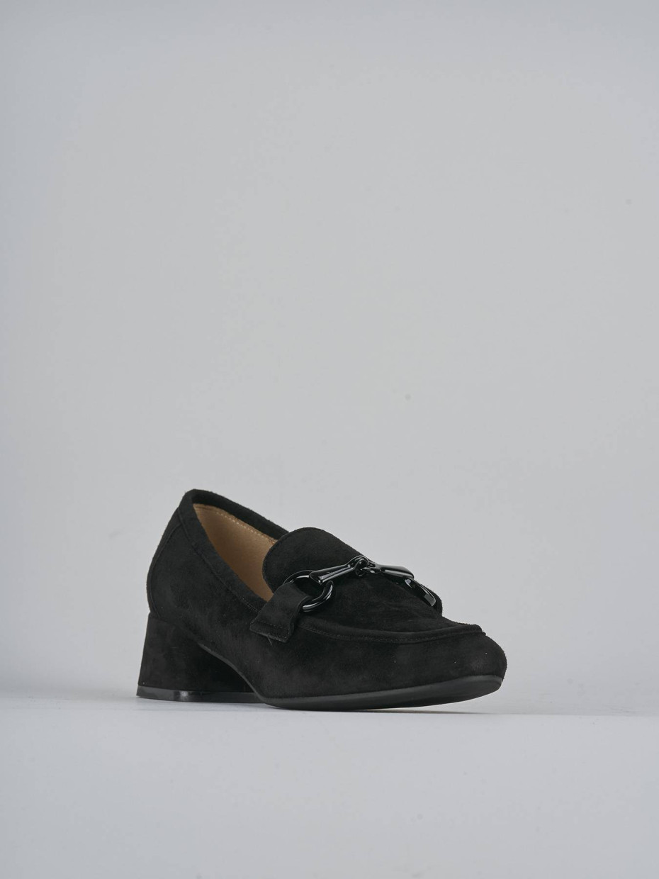 Mocassini tacco 5cm camoscio nero
