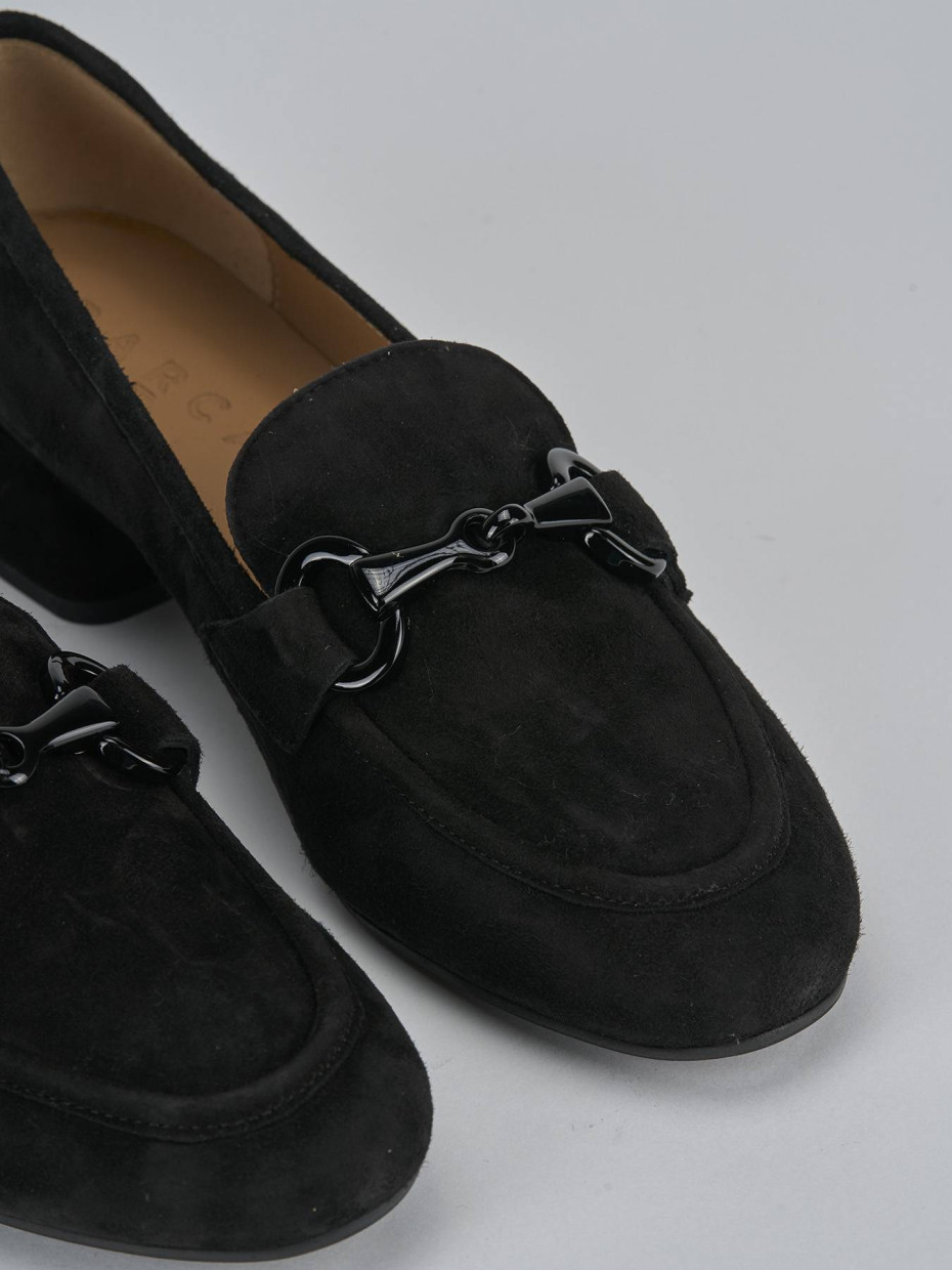 Mocassini tacco 5cm camoscio nero
