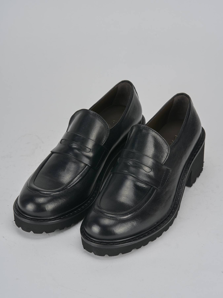Mocassini tacco 5cm pelle nero