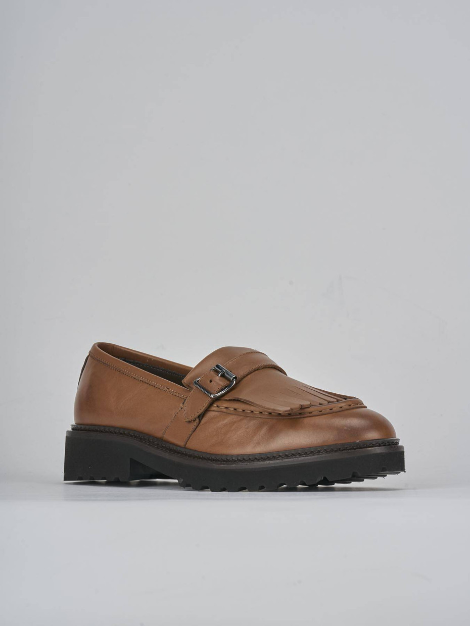 Mocassini tacco 2cm pelle marrone