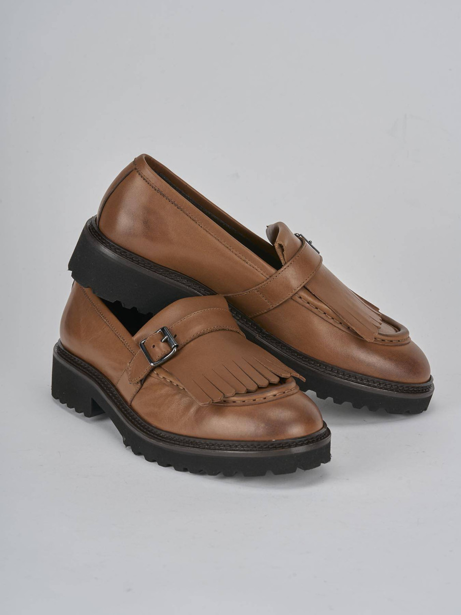 Mocassini tacco 2cm pelle marrone
