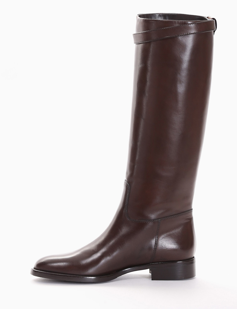 Low heel boots heel 2 cm dark brown leather