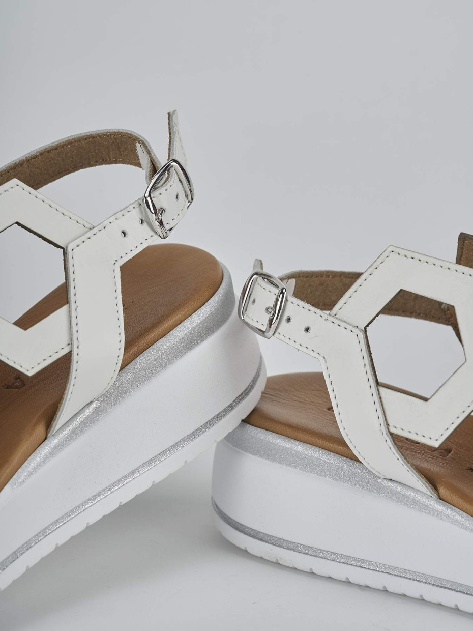 Sandali zeppa tacco 3cm pelle bianco