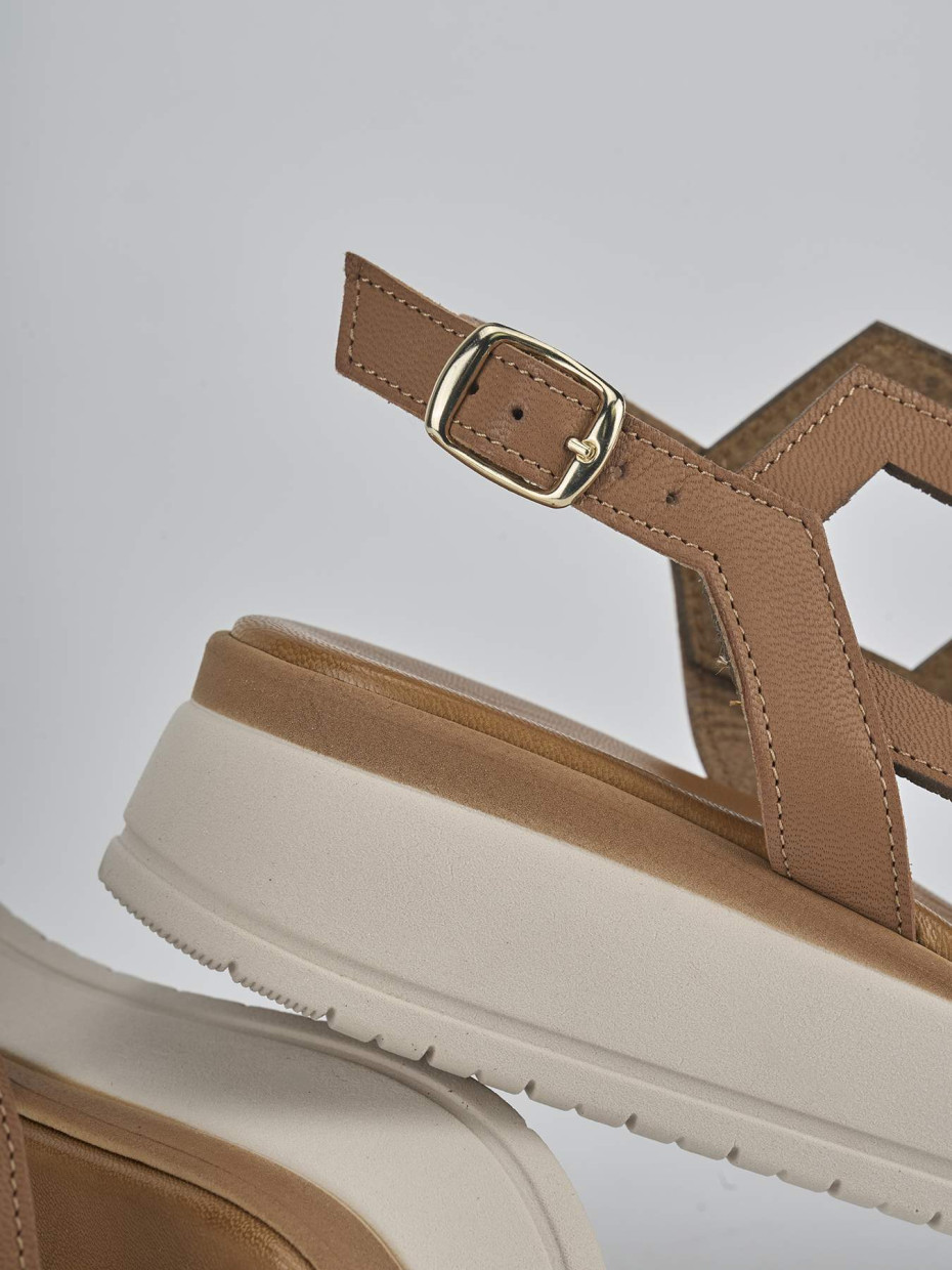 Sandali zeppa tacco 3cm pelle marrone