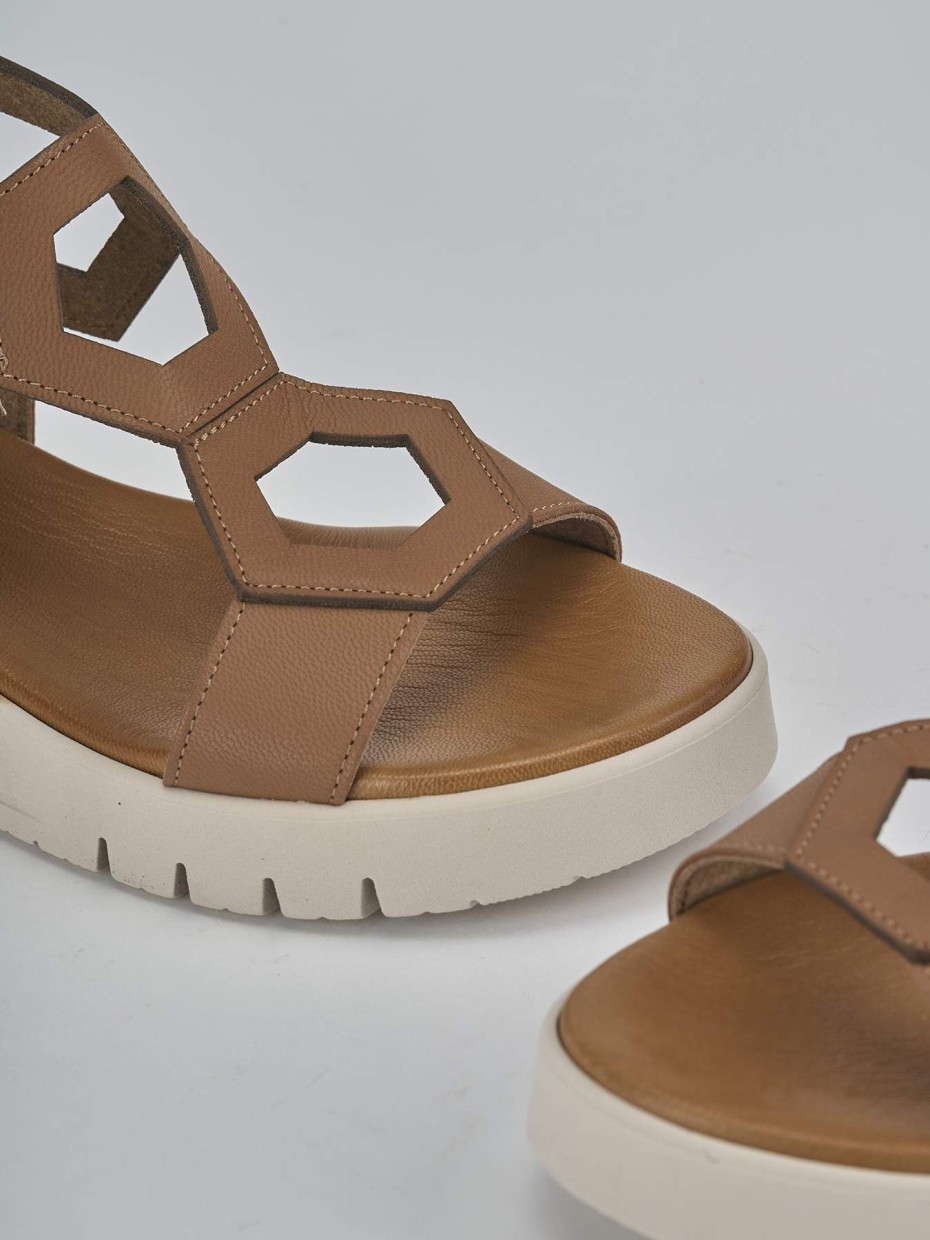 Sandali zeppa tacco 3cm pelle marrone