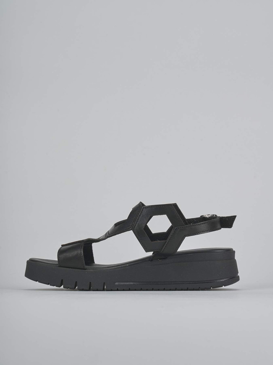 Sandali zeppa tacco 3cm pelle nero