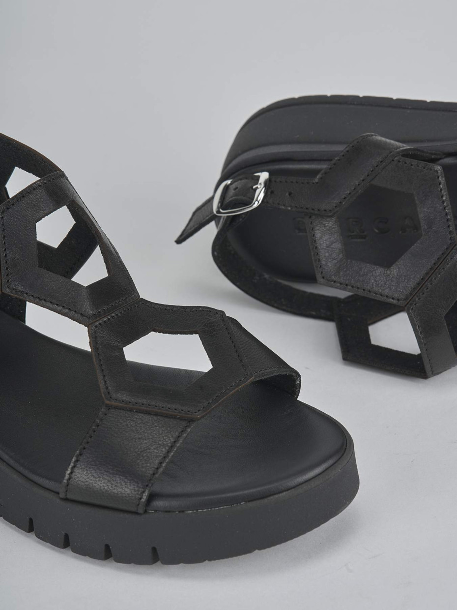 Sandali zeppa tacco 3cm pelle nero
