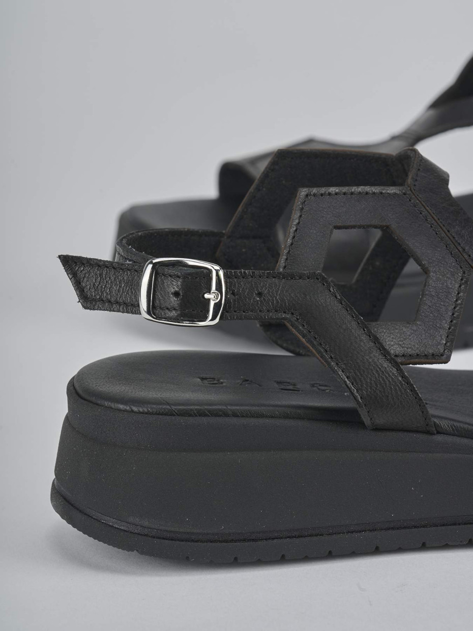 Sandali zeppa tacco 3cm pelle nero