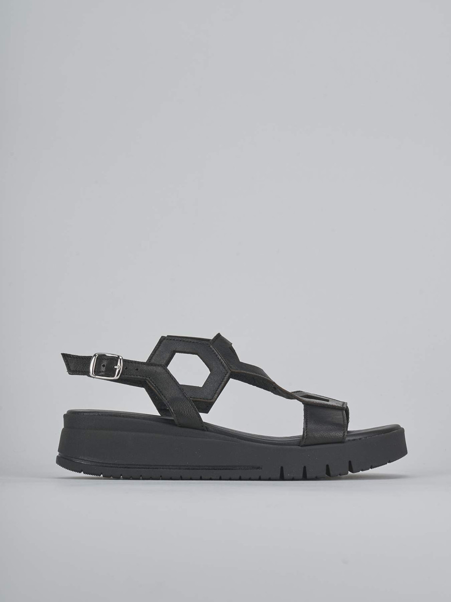 Sandali zeppa tacco 3cm pelle nero