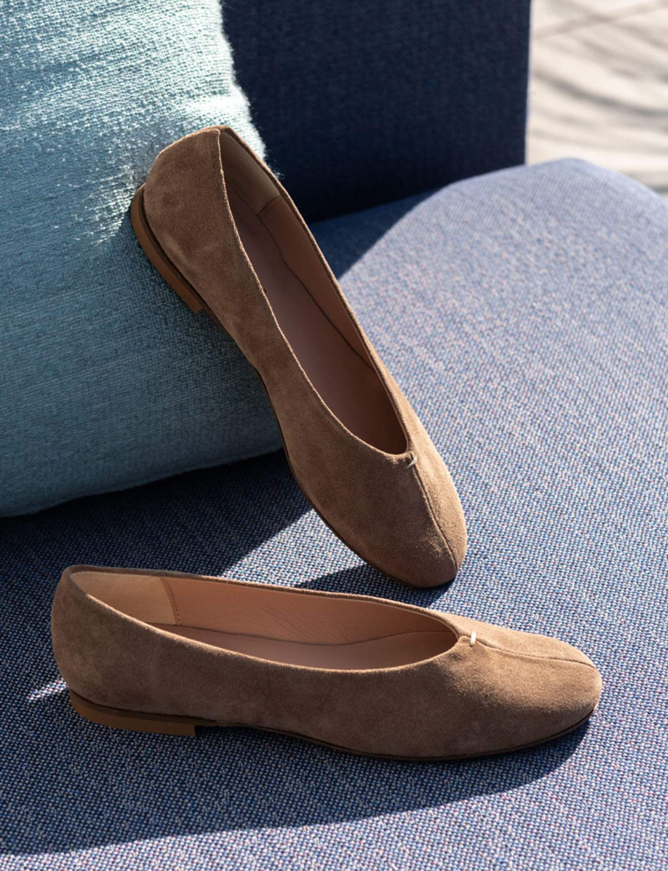 Ballerine tacco 1cm camoscio marrone