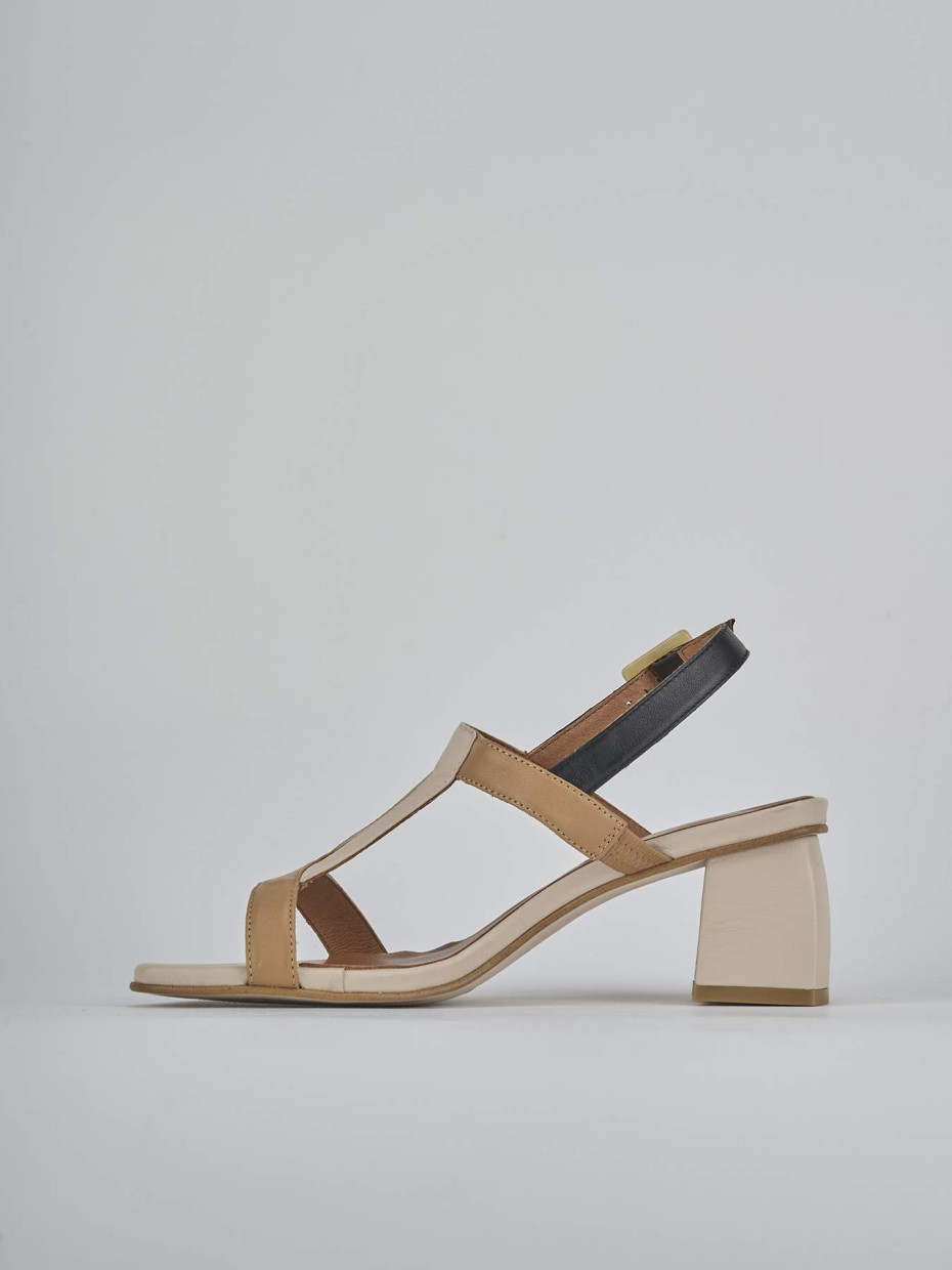 Sandali tacco 5cm pelle beige