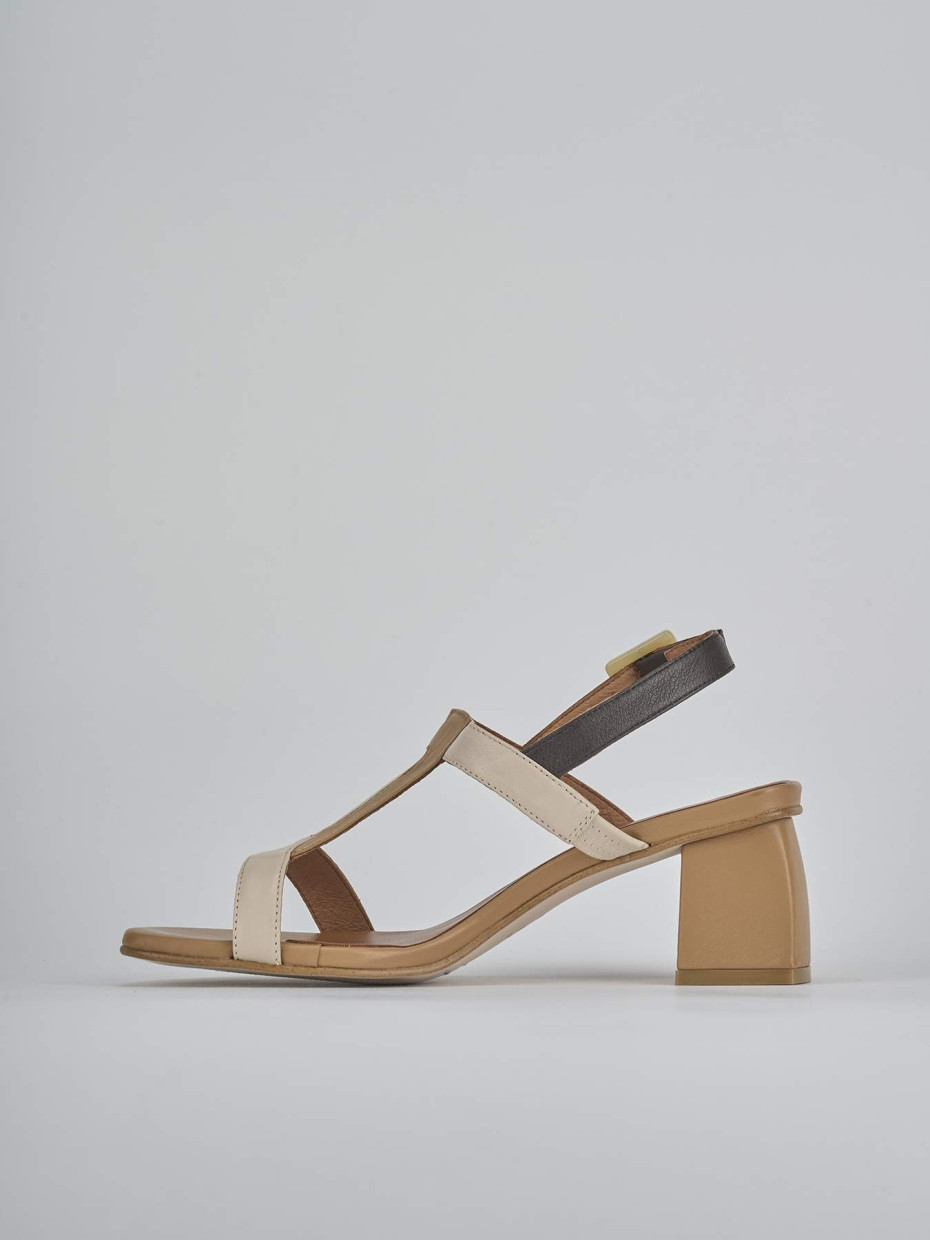 Sandali tacco 5cm pelle marrone