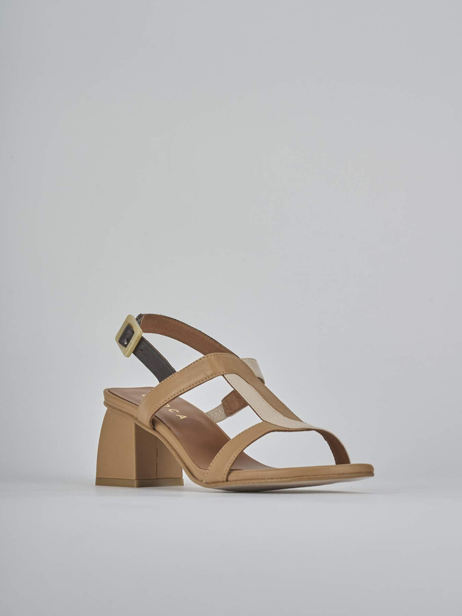 Sandali tacco 5cm pelle marrone
