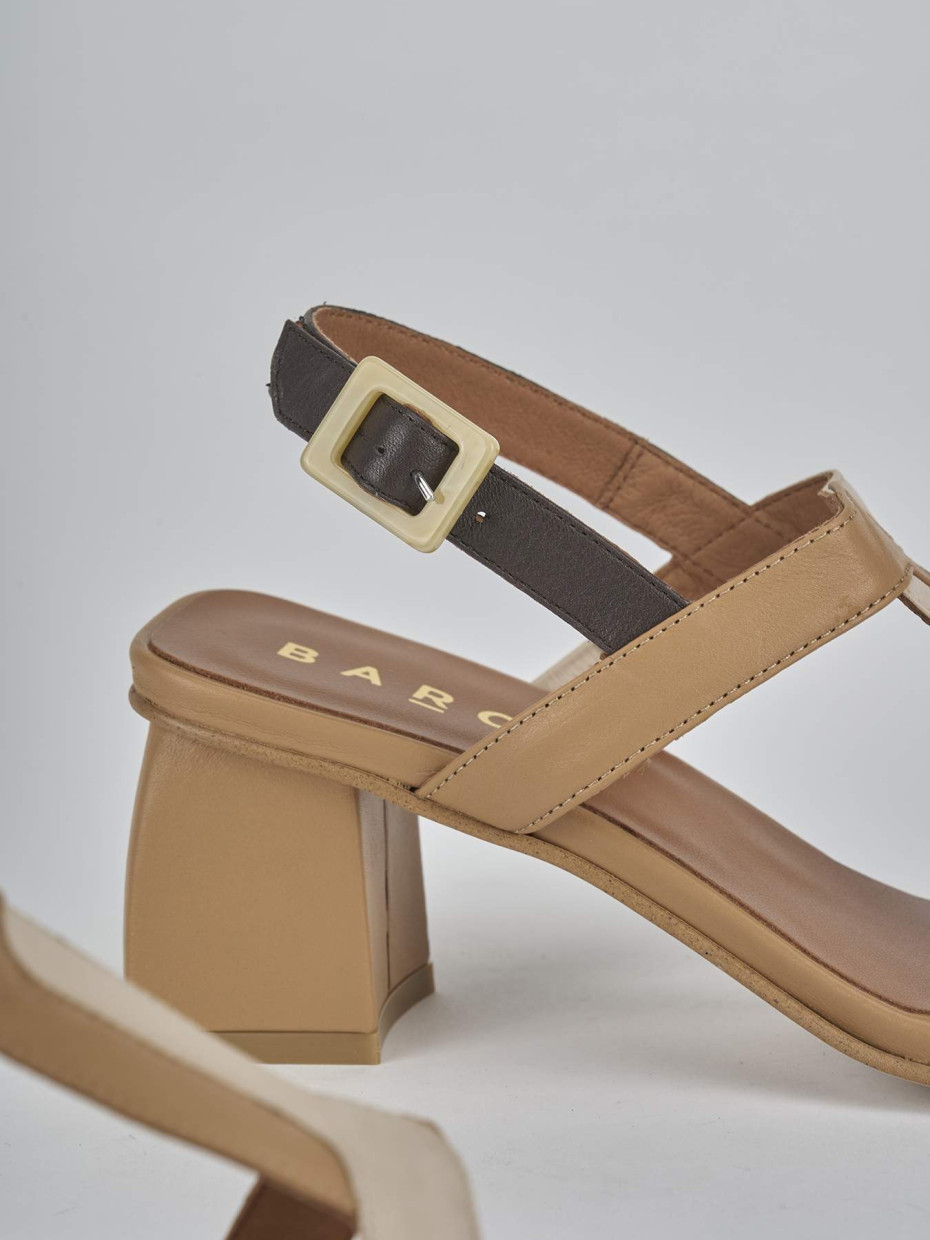 Sandali tacco 5cm pelle marrone