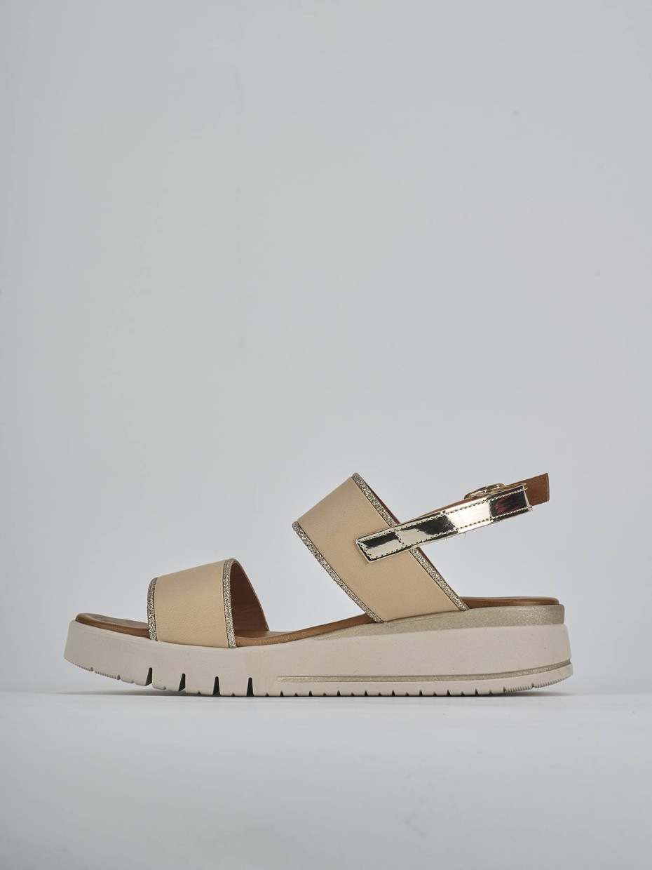 Sandali zeppa tacco 3cm pelle beige
