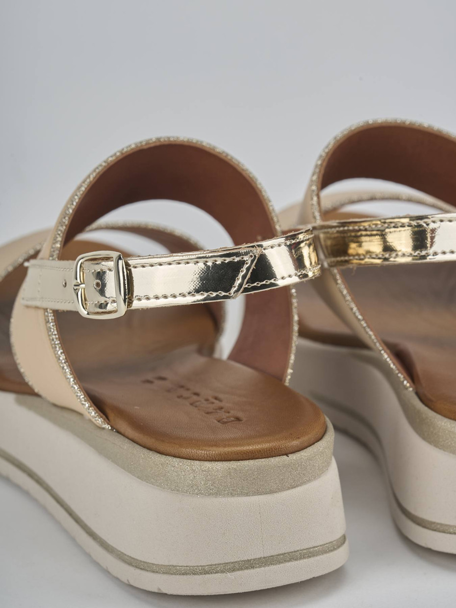 Sandali zeppa tacco 3cm pelle beige
