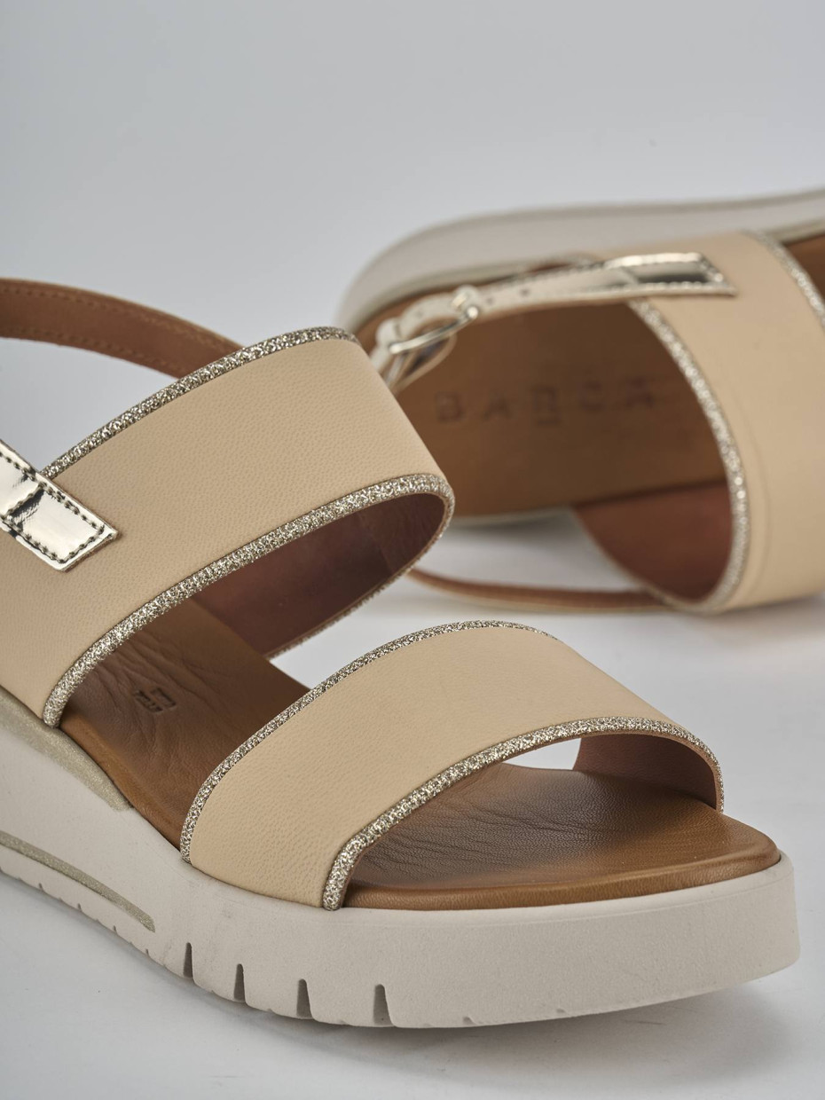 Sandali zeppa tacco 3cm pelle beige