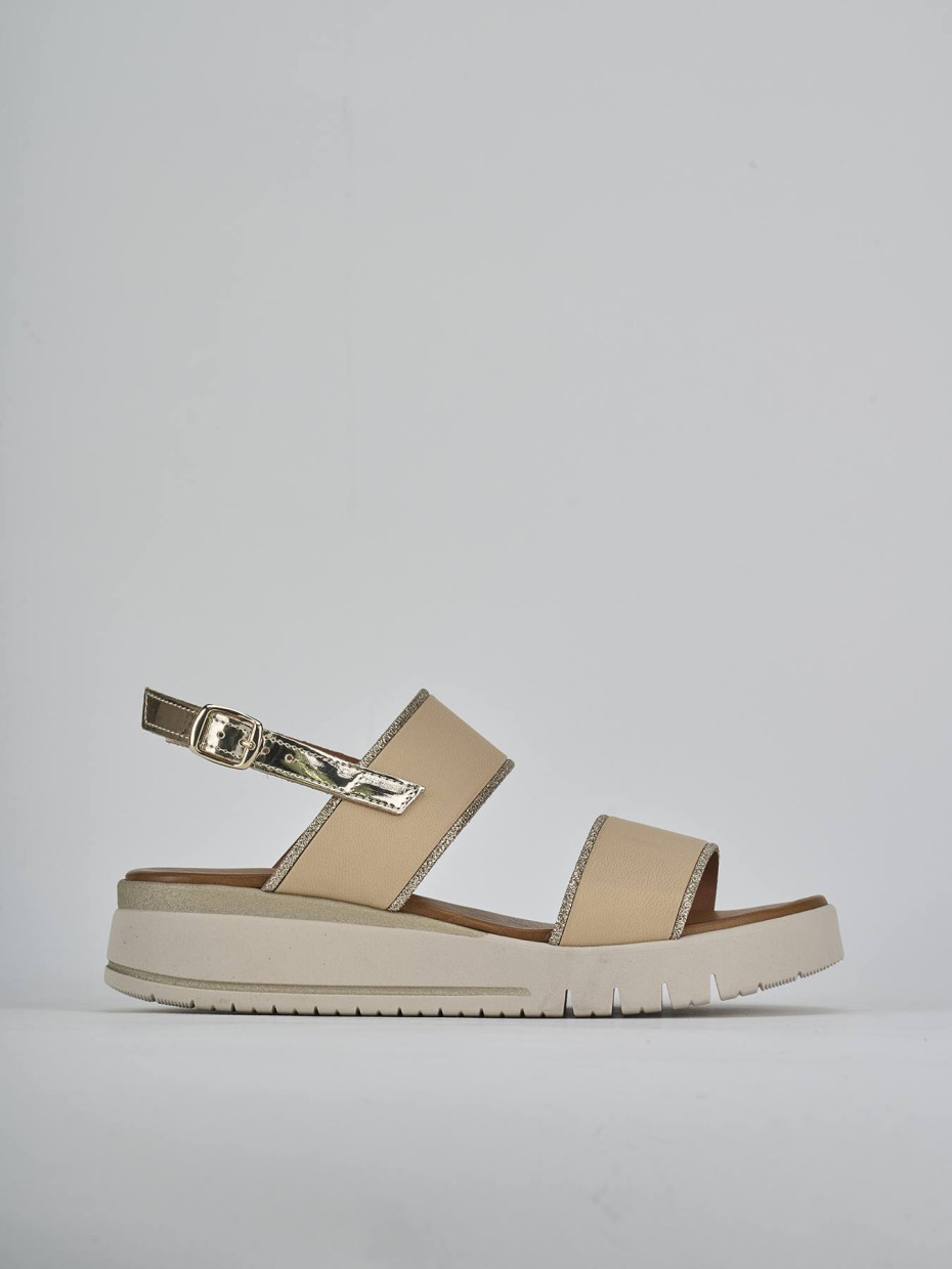 Sandali zeppa tacco 3cm pelle beige
