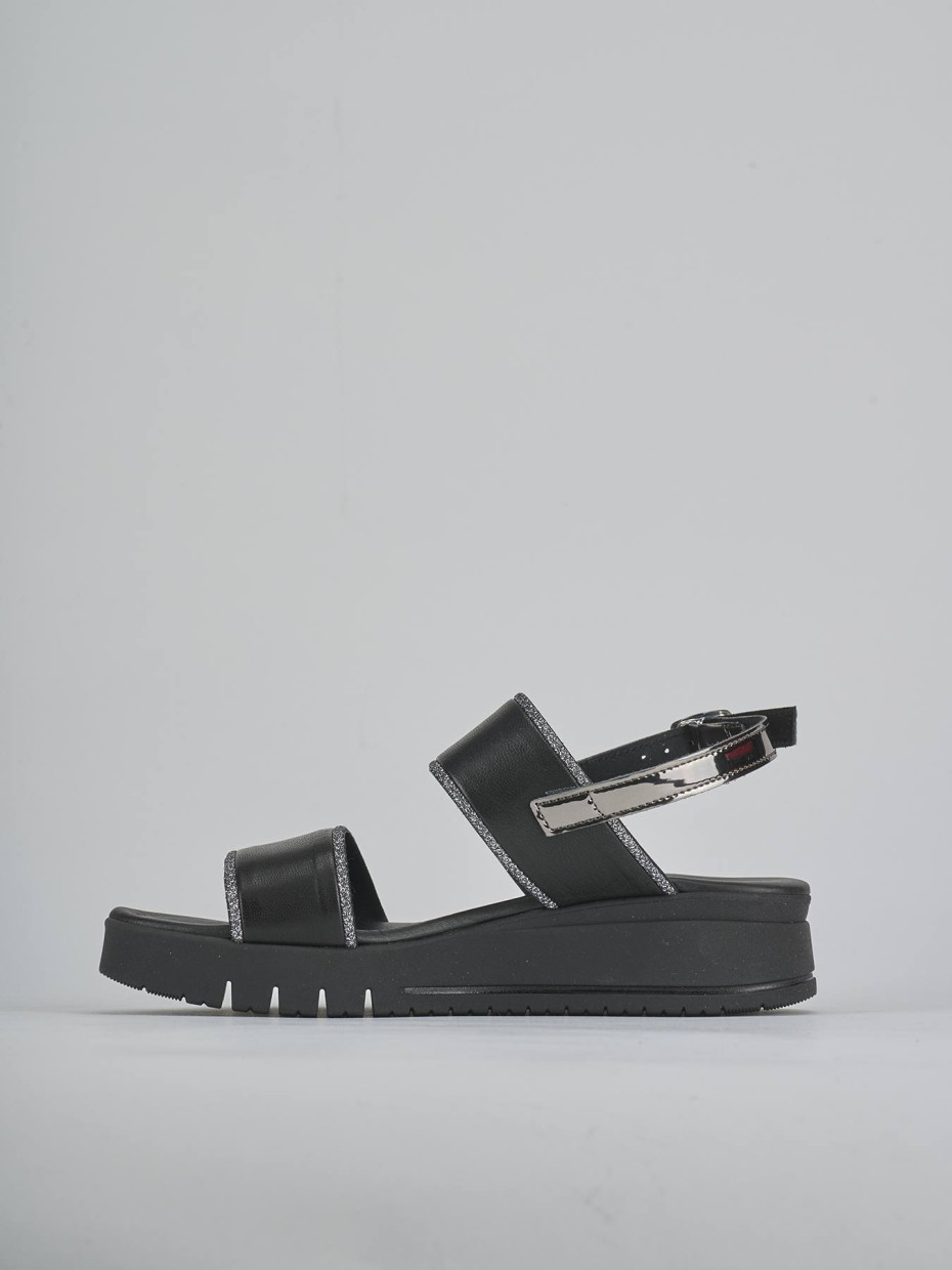 Sandali zeppa tacco 3cm pelle nero