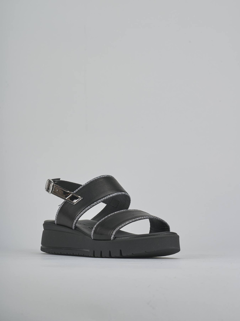 Sandali zeppa tacco 3cm pelle nero