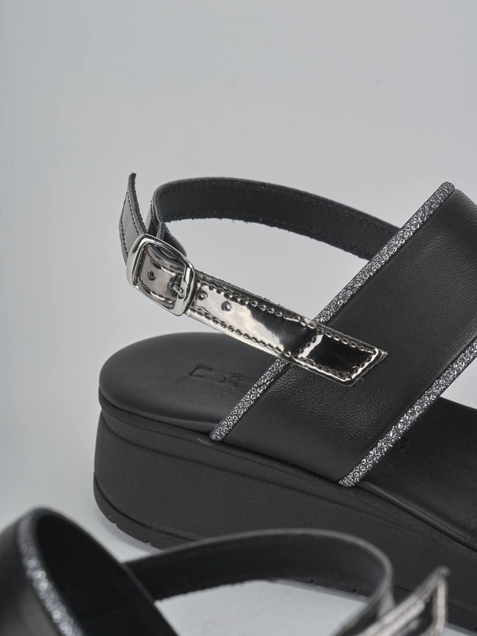 Sandali zeppa tacco 3cm pelle nero