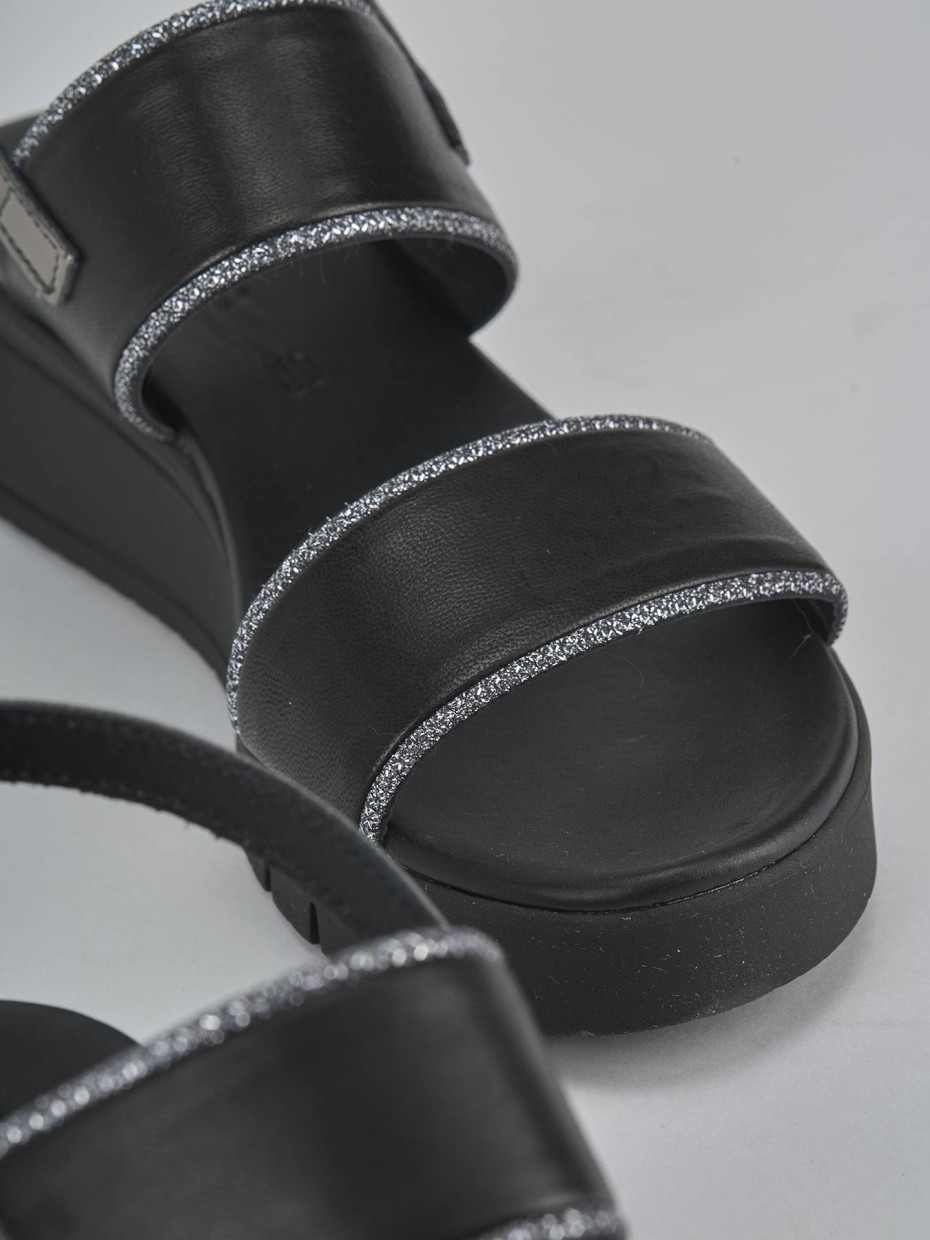 Sandali zeppa tacco 3cm pelle nero
