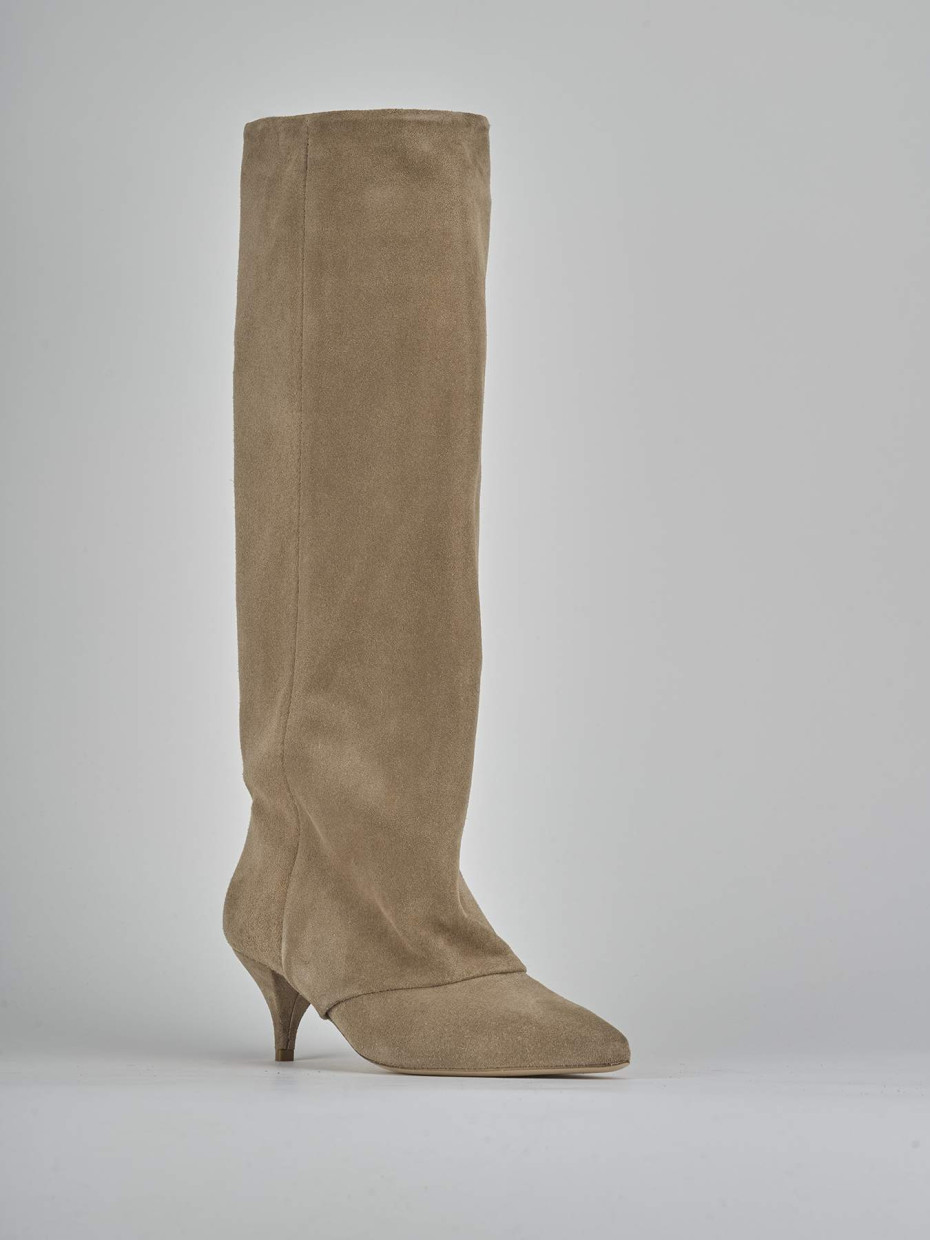 Stivali tacco 5cm camoscio beige