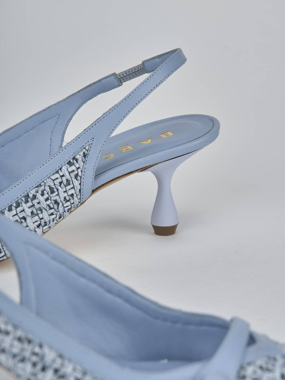 Décolleté e slingback tacco 5cm pelle azzurro