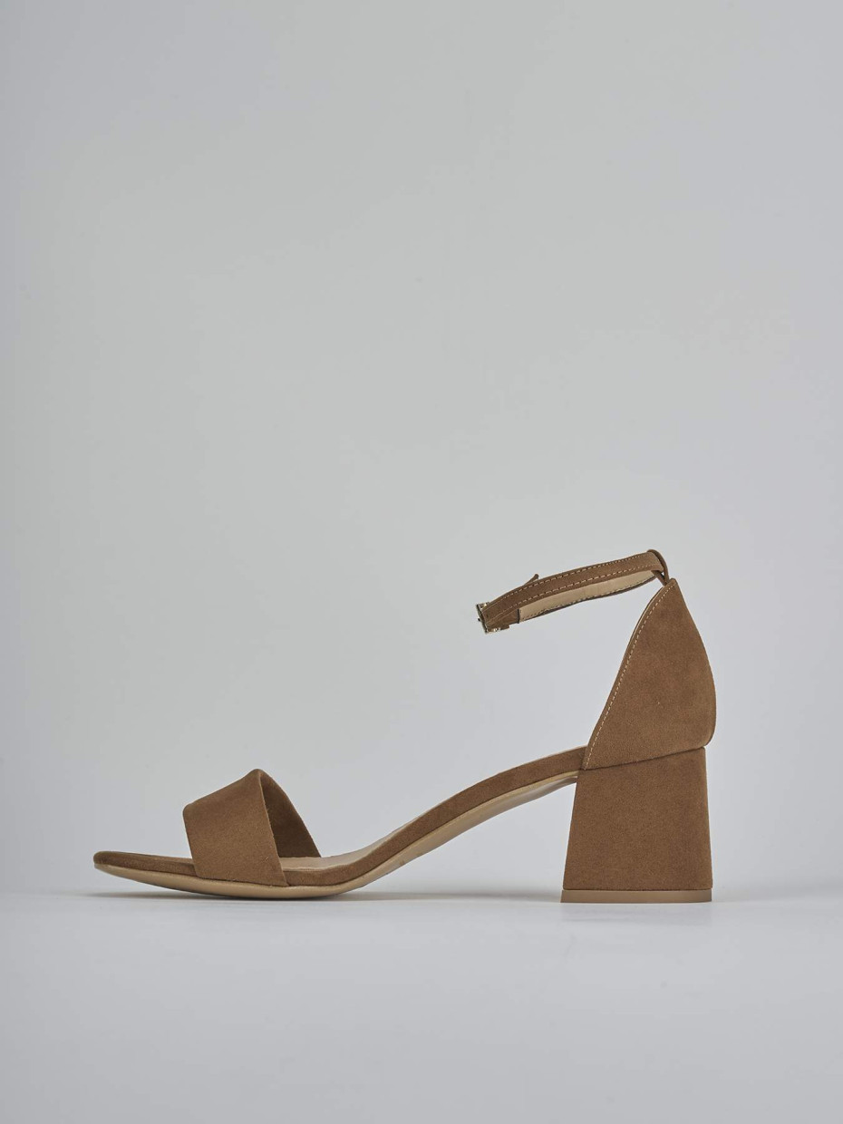 Sandalo tacco 6 cm marrone camoscio