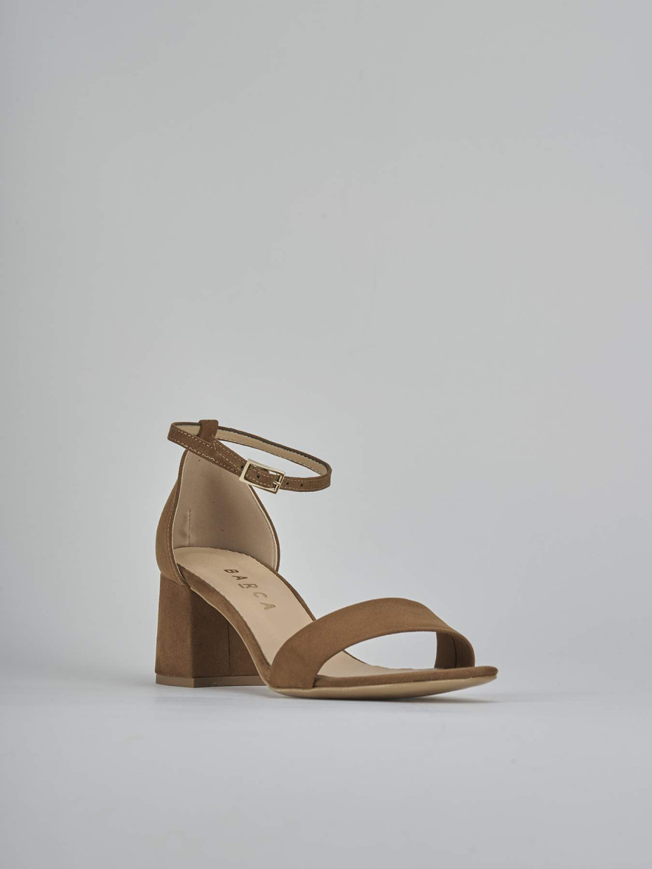 Sandalo tacco 6 cm marrone camoscio