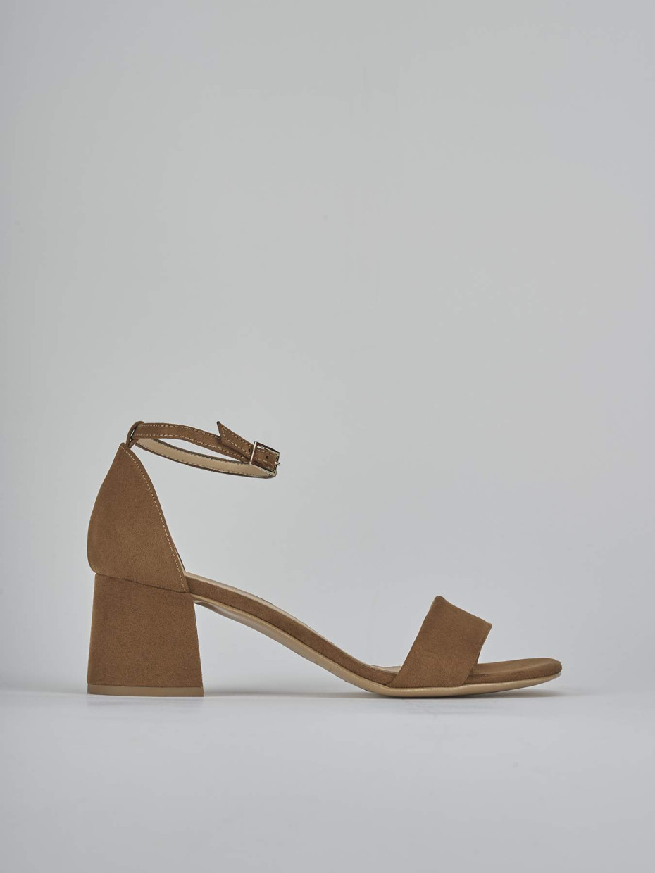 Sandalo tacco 6 cm marrone camoscio