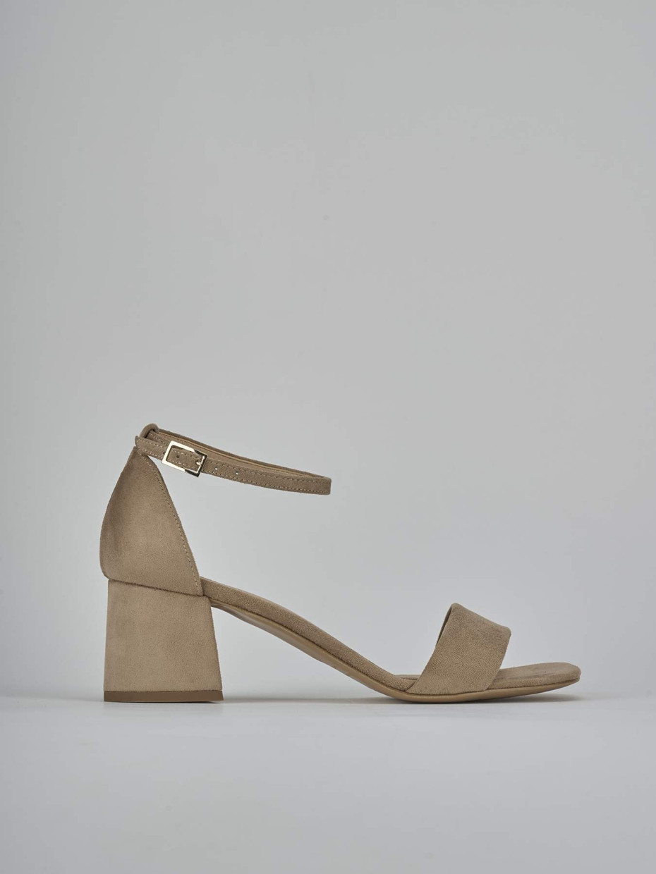Sandalo tacco 6 cm beige camoscio