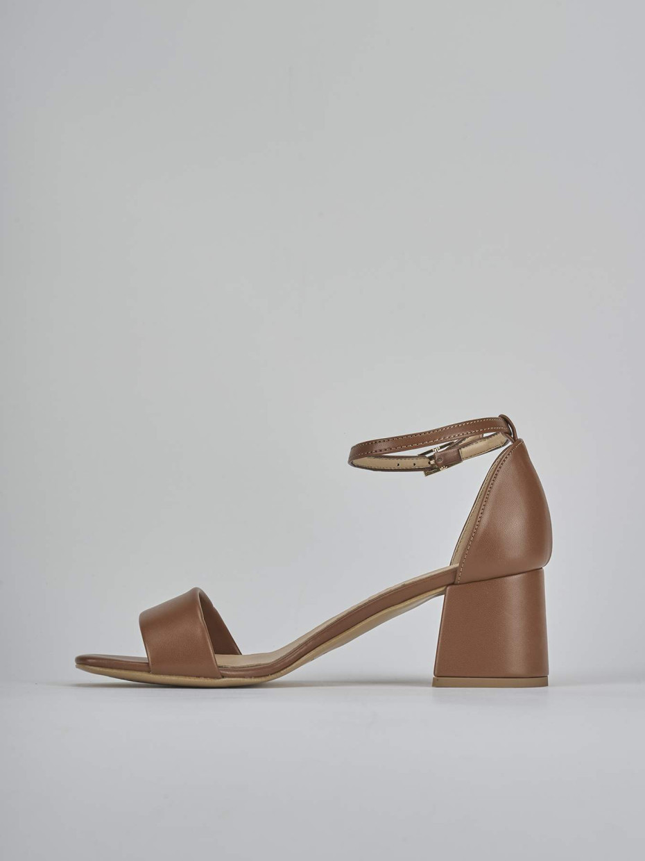 Sandalo tacco 6 cm marrone pelle