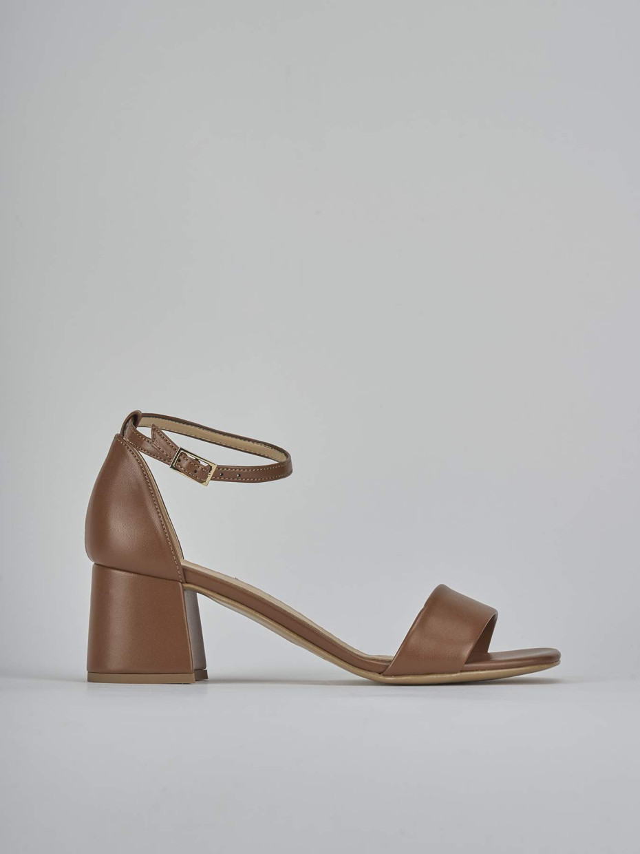 Sandalo tacco 6 cm marrone pelle